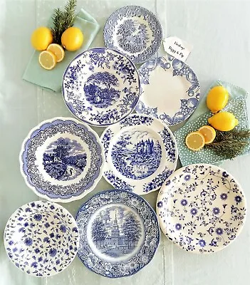 Buy EIGHT Mismatched Blue And White Plates/Dishes. Blue & White Transferware Plates • 220.78£