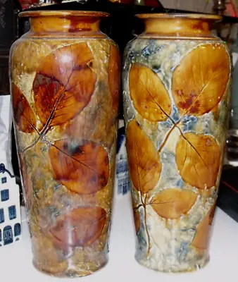 Buy Rare PAIR Royal Doulton Vases Of Autumn Foliage  Designer Maud Bowden 25cm Tall • 139.95£