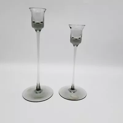 Buy Wedgwood Vintage 24% Lead Crystal Glass Candlestick Smokey Grey X2 Extra Fine • 39.98£