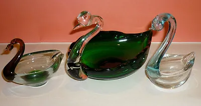 Buy 3x GLASS SWANS ORNAMENTAL BIRDS Shaped Blown • 5.95£