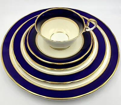 Buy Elegant Aynsley Cobalt & Gold 5pc Place Setting, 7817, Small Manufacturing Flaw • 42.52£