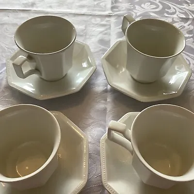Buy Vintage Set Of 4 Johnson Brothers White Heritage Cups & Saucers • 3.99£
