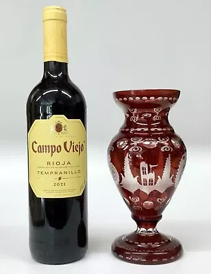 Buy Egermann Glass Vase Ruby Cut To Clear Vintage Bohemian Glass Vase Castle & Bird  • 35£