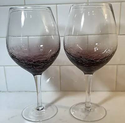 Buy Pier 1 PURPLE CRACKLE Set Of 2 Red Wine Glass  Blown Glass 18oz  8 5/8  X 3  • 66£