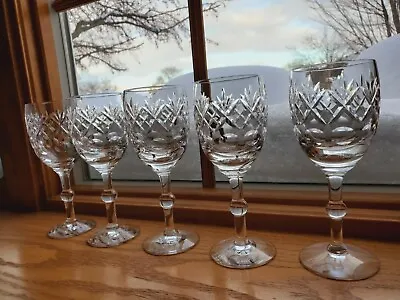 Buy Set Of 5 Royal Doulton Crystal Georgian Pattern Wine Glasses Stemware  • 94.86£