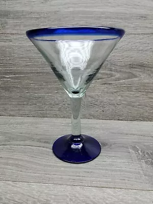 Buy Vtg Mexican Hand Blown Cobalt Blue Trim Martini Margarita Cocktail Glass • 14.59£