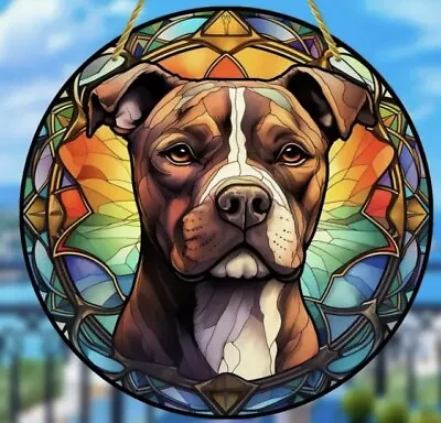 Buy Staffordshire Pit Bull Terrier 2 Dog SUN Suncatcher Present Stained Glass Gift • 9.95£