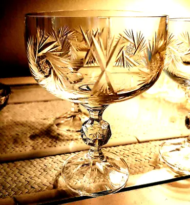 Buy 3 Cut Glass Crystal Ball Stem Champagne Glasses  5  Tall Pinwheel, Star, Stunnng • 5.67£