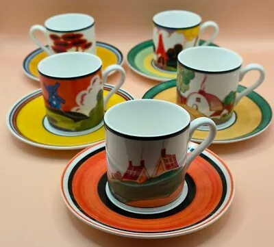 Buy Clarice Cliff Wedgewood Cafe Chic 5 Coffee Cups And Saucers - Bizarre Fantasque • 124.99£
