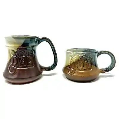 Buy Pottery Craft Usa Mom And Dad Coffee Mugs Brown Blue Stoneware • 38.61£