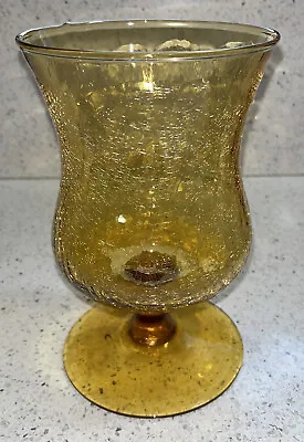 Buy Beautiful Crackle Glass Gold Yellow Fluted Pedestal Vase 8” Tall • 18.89£