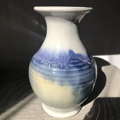 Buy Sturbridge Pottery Sturbridge Mass  Pottery Vase Blue Beige Tan Drip Glaze • 18.26£