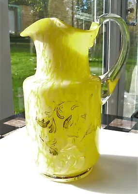 Buy Rare Antique Bohemian Czeck Franz Welz Yellow Splatter Glass & Gilt Jug C1890 • 8£