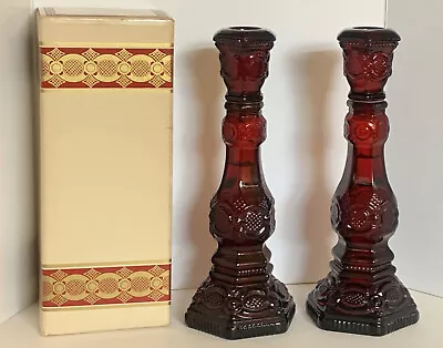 Buy Vintage Avon 1876 Cape Cod Collection Set Of 2 Deep Red Glass CandleSticks 1975 • 14.10£