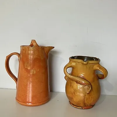 Buy Baron Barnstaple Studio Pottery Orange Drip Glaze Code Pot & Unique Jug Antique • 23.72£