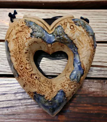 Buy Tenmoku Pottery Heart Fish Wall Pocket Flower Vase Malaysia Handicraft, Signed • 21.13£
