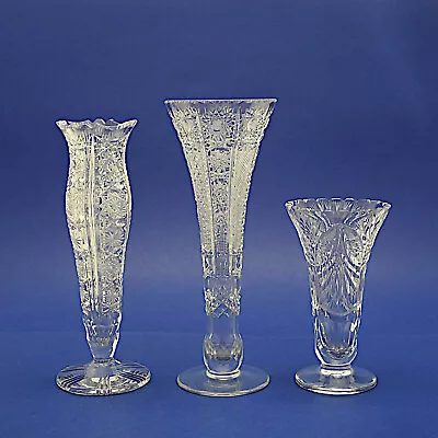 Buy Three Vintage Cut Crystal Vases - 14.5cm/5.75 , 21.5cm/8.5  & 23.25cm/9.25  High • 14.99£