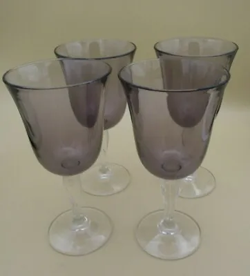 Buy Wine Water Goblets PURPLE TWISTED STEM Set 4 Glasses Amethyst Hand Blown • 37.99£