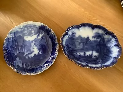 Buy Vintage Flow Blue Plate And Bowl/Dish With Gilt Edge • 29.99£