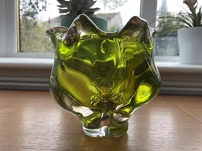 Buy Rare Czech Bohemian Chribska ACID YELLOW/GREEN Art Glass Vase - Josef Hospodka • 24£
