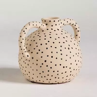 Buy Nkosana Vase Stoneware Natural Stone Effect Greek Urn Black Dots Handles 16cm • 39£