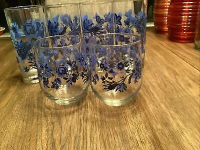 Buy Royal Norfolk Cobalt Blue Floral Set Of 4 Glass Tumblers - New • 47.18£