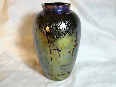 Buy Vintage Royal Brierley Studio Art Glass Favrile Iridescent Vase Signed On Base • 50£