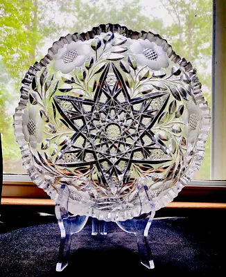 Buy EXPANDING STAR Floral Daisy 9” Deep Bowl American Brilliant Cut Glass ABP • 42.68£