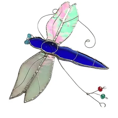 Buy Stained Glass Blue Dragonfly Iridescent Wings Unique Suncatcher Window Decor • 13£