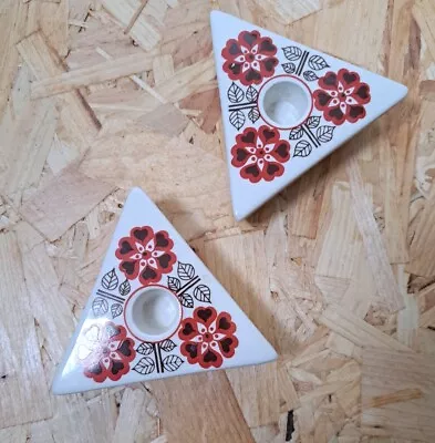 Buy Jersey Pottery Retro Pair Of Ceramic Candle Holders, Triangle, Vintage Red... • 12.50£