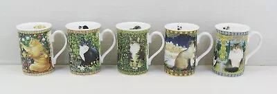Buy Danbury Mint  Lesley's Cats Set Of 5 Mugs Lesley Anne Fine English Bone China • 29.99£