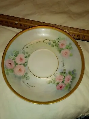 Buy Antique Porcelain Havilland France Saucer Plate Dish Pink Roses Green Gold Blue • 15.92£