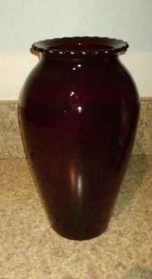 Buy Vintage Anchor Hocking Depression Glass Royal Ruby Red Vase Ruffled Top 9   • 18.92£