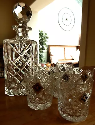 Buy Edinburgh Crystal Whisky Decanter & 6 Old Fashioned Tumbler Glasses Set VINTAGE • 105£