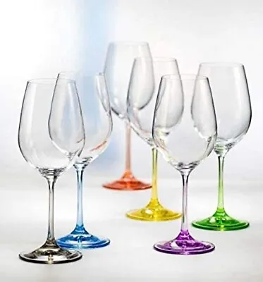 Buy Bohemia Crystal 40729-X Set Of 6 White Wine Crystal Glasses. Colored Stems  12oz • 59.54£