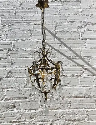 Buy Antique French Crystal Chandelier, Petite Cage, Ball, Bronze, Glass, European • 562.19£