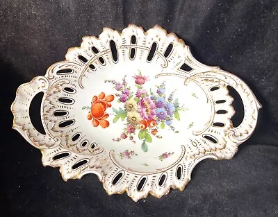 Buy Klemm Dresden Hand Painted Pierced Floral Bowl Handles Antique • 71.15£
