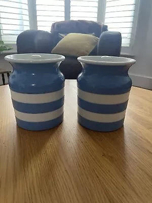 Buy TWO Cornish Ware T G Green Blue & White Storage Jar With Green Shield Stamp • 25£