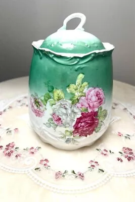 Buy Vintage Floral Green Bavarian Germany Porcelain Jar & Lid • 18.86£