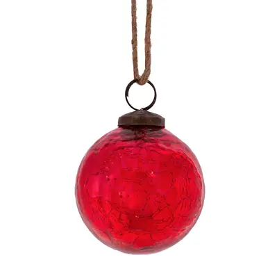 Buy Large Vintage Red Crackle Glass Bauble Recycled Glass Christmas Tree Hanger  • 5.95£