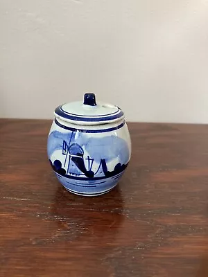 Buy Delft Vintage Hand Painted Delft Blue And White Windmill Design Mustard Pot • 3£