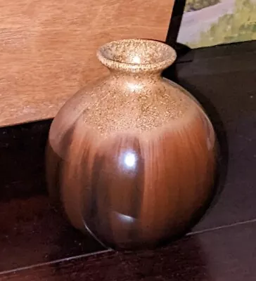 Buy Pottery Art Vase Small Round Gold Crystalline Hombre Shades Of Brown • 8.57£