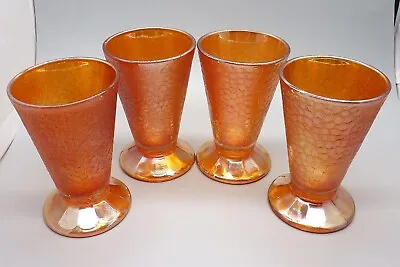 Buy Vtg Lot 4 Jeanette Crackle Marigold Carnival Glass Footed Tumbler 4.75  Tall • 23.62£