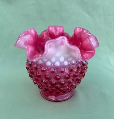 Buy Fenton Glass Rose Bowl Vase Hobnail Cranberry Opalescent 4.5 Inch • 24.02£