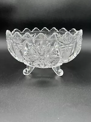 Buy Vintage Anna Hutte Real Lead Crystal Handcut Oval Sawtooth Footed Bowl Dish Vase • 20.86£