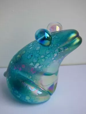 Buy John Ditchfield (?) Rare Solid Glass Iridescent Beautiful Green Frog • 95£