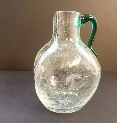 Buy Vintage Pinch Clear Crackle Glass Jug Applied Green Handle • 14.39£