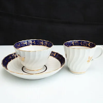 Buy Antique Worcester Porcelain Trio Flight Period Thistle Pattern In Blue And Gilt • 75£