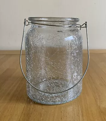 Buy Decorative Crackle Glass Jar With Handle Tea Lights Fairy Lights Wedding Table • 1.99£