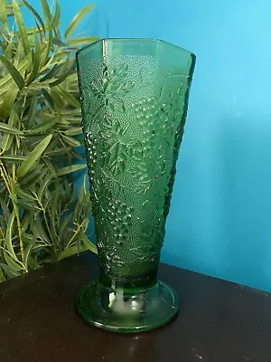 Buy Vintage Pressed Glass Vase, Green 1950's Glass Empoli Mid Century Mcm Embossed • 29.99£
